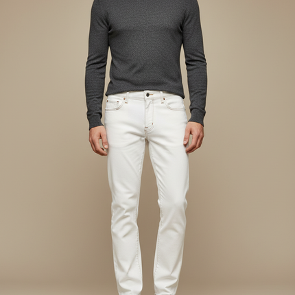 Pantalon Blanc Jean Droit Casual Homme