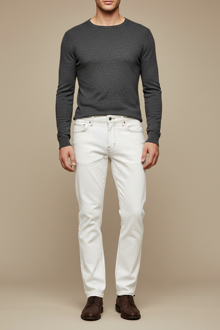 Pantalon Blanc Jean Droit Casual Homme