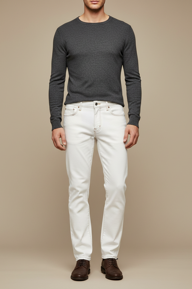 Pantalon Blanc Jean Droit Casual Homme