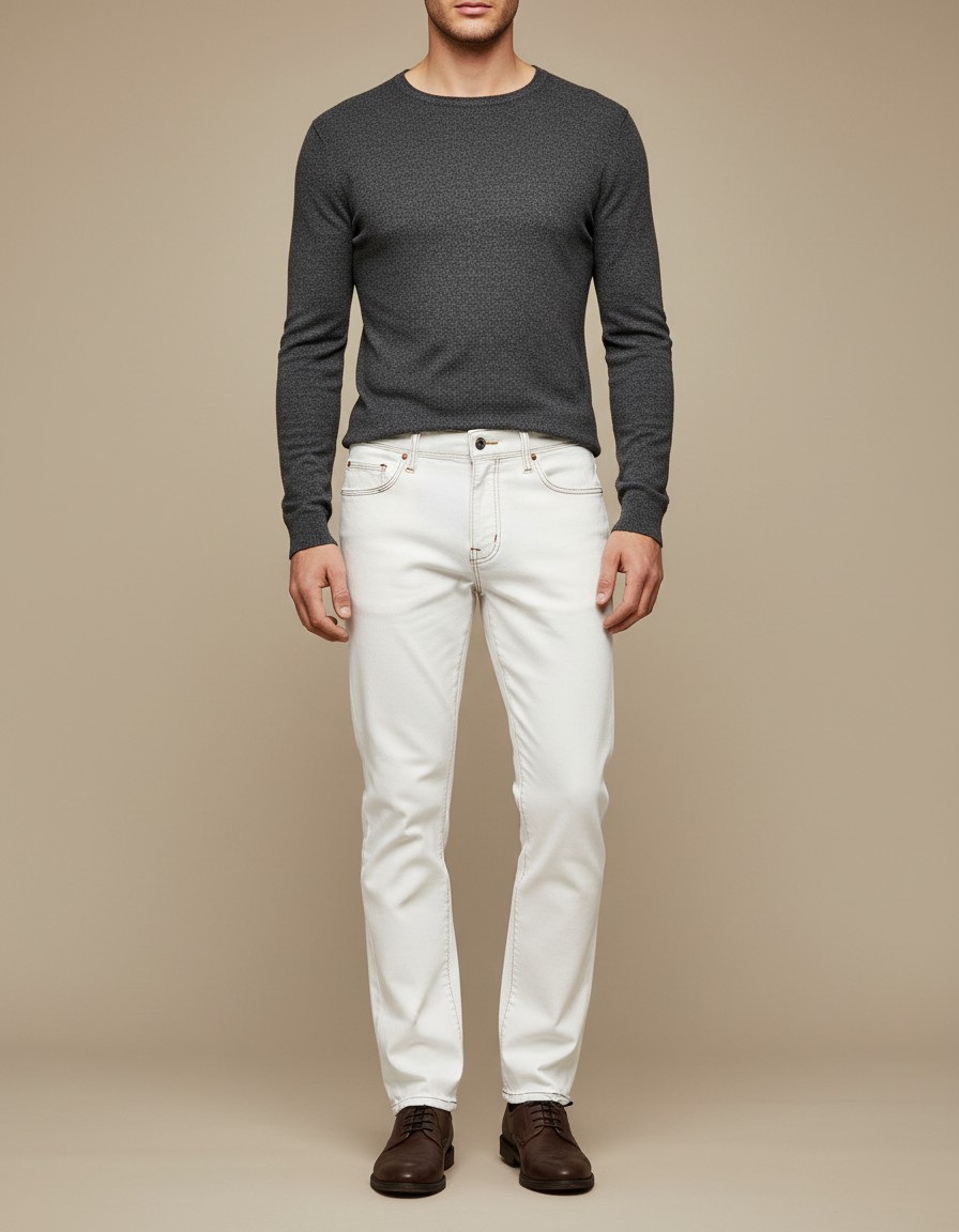 Pantalon Blanc Jean Droit Casual Homme