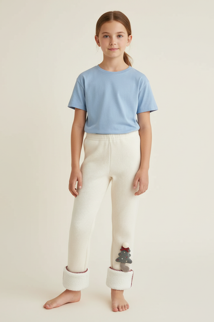 Pantalon Blanc Côtelé Hiver Noël Enfant Doux - Maille