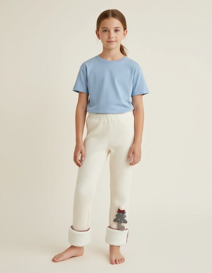 Pantalon Blanc Côtelé Hiver Noël Enfant Doux - Maille