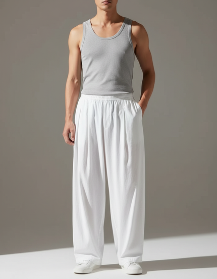 Pantalon Blanc Ample Droit Lin Homme Décontracté