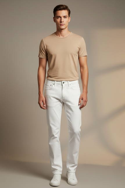 Pantalon Blanc Coton Homme Slim Classique Stretch - Jean