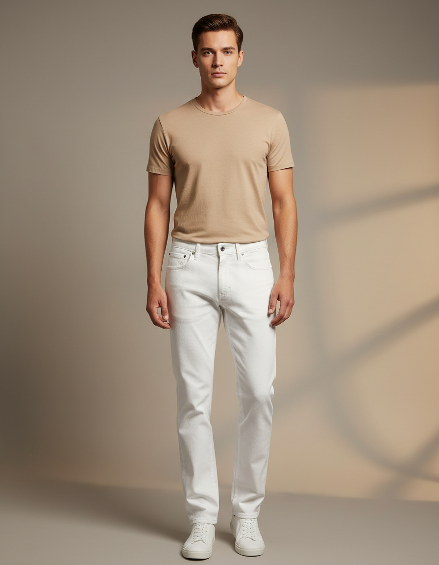 Pantalon Blanc Coton Homme Slim Classique Stretch - Jean