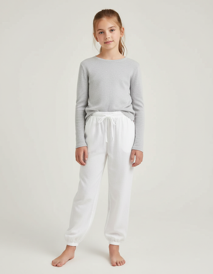 Pantalon Blanc Coton Ample Décontracté Enfant Fille - Lin
