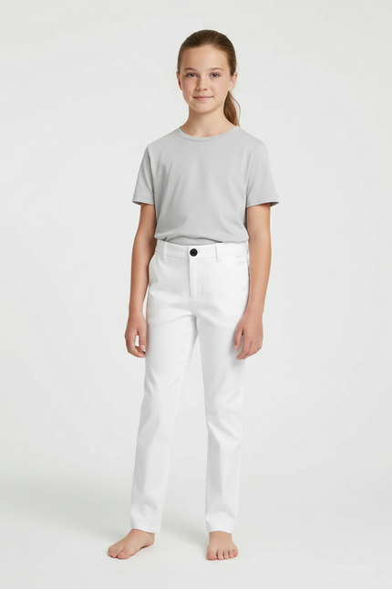 Pantalon Blanc Enfant Droit Classique Simple - Gabardine