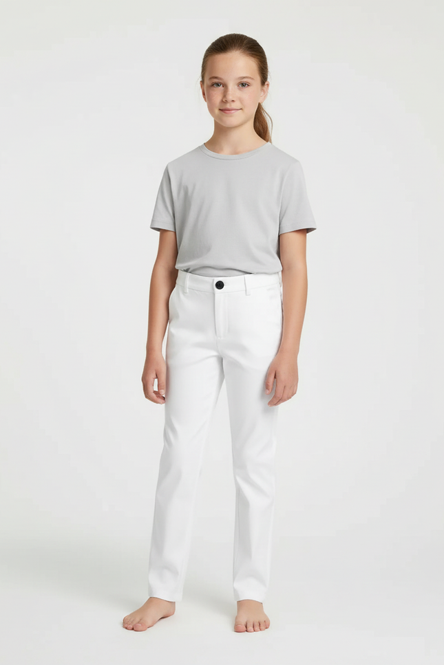 Pantalon Blanc Enfant Droit Classique Simple - Gabardine