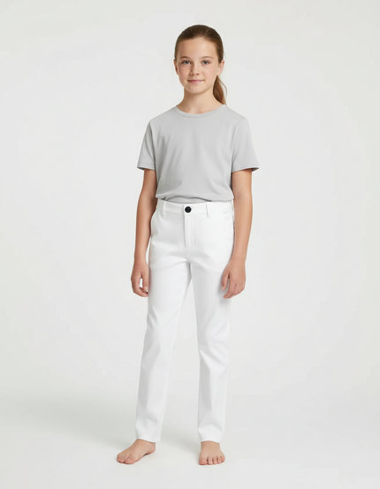 Pantalon Blanc Enfant Droit Classique Simple - Gabardine