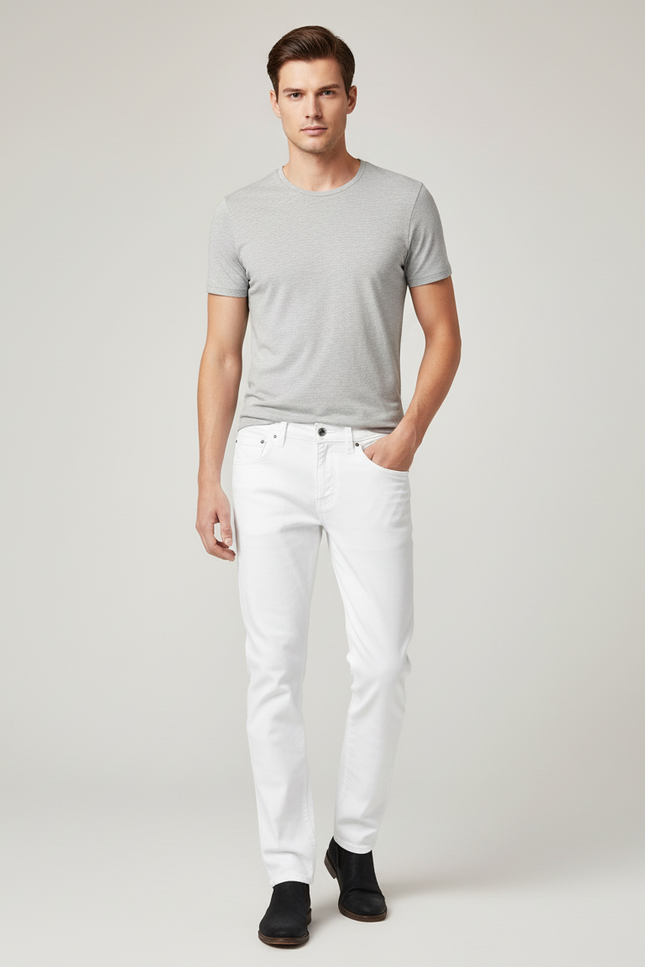 Pantalon Blanc Coton Slim Homme Classique Stretch - Jean