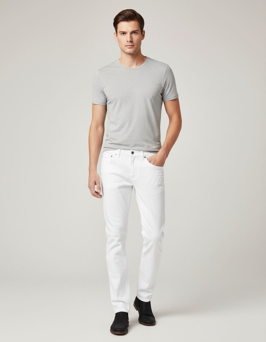 Pantalon Blanc Coton Slim Homme Classique Stretch - Jean
