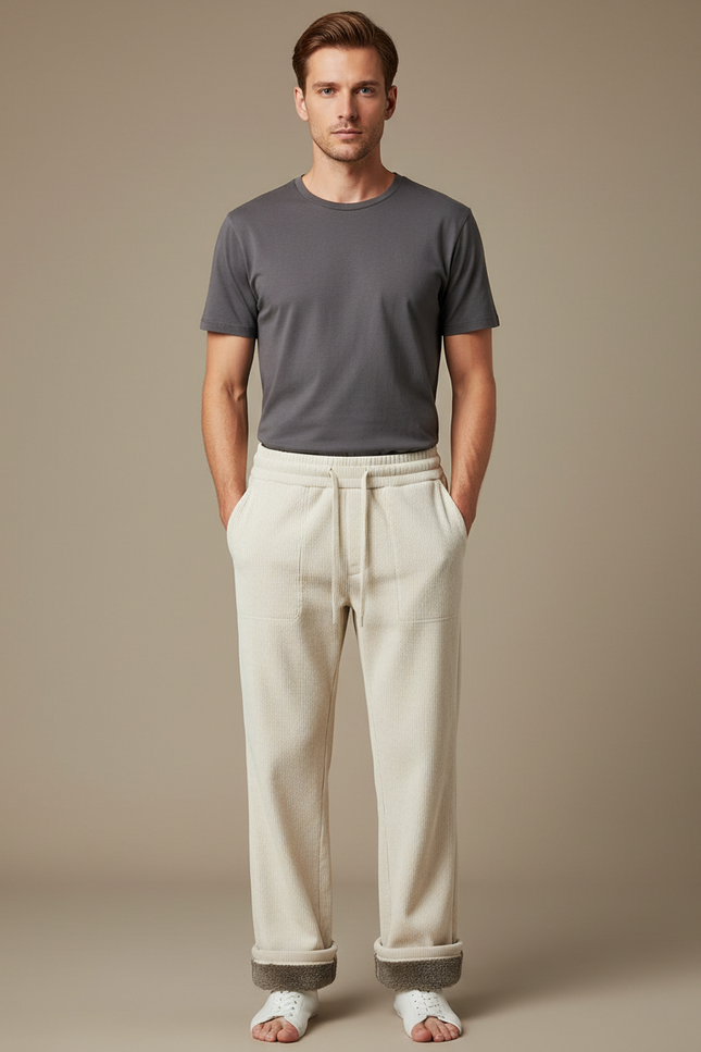 Pantalon Blanc Côtelé Décontracté Chaud Homme - Beige Cordé
