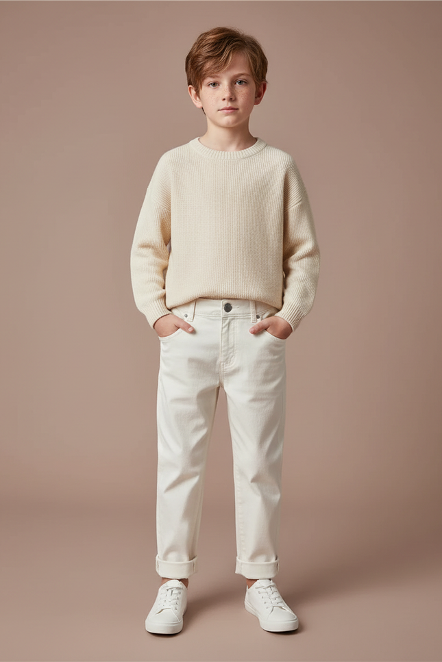 Pantalon Blanc Décontracté Coton Enfant Garçon