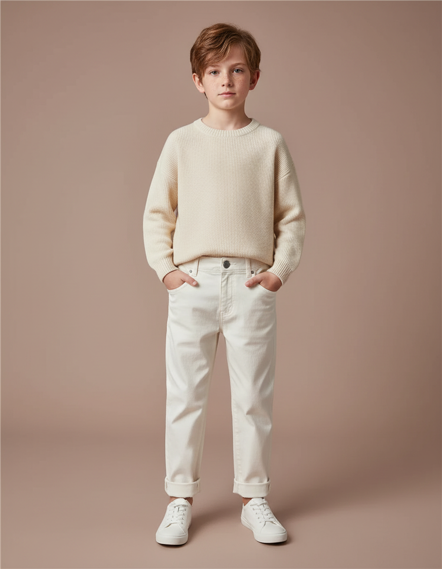 Pantalon Blanc Décontracté Coton Enfant Garçon