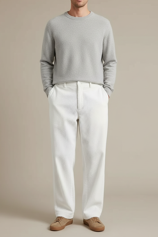 Pantalon Ample Blanc Homme - Cordé