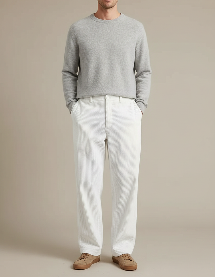 Pantalon Ample Blanc Homme - Cordé