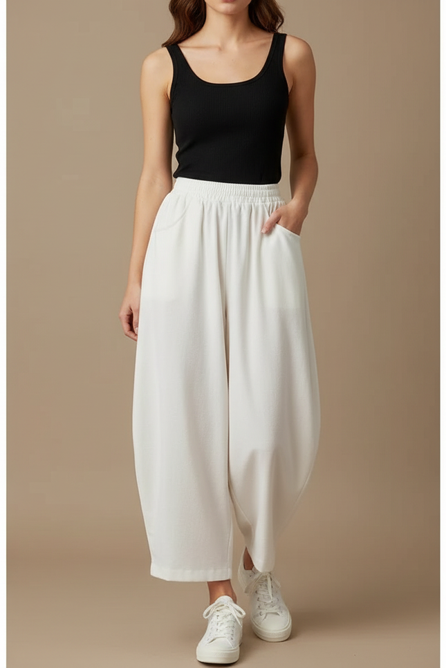 Pantalon Blanc Ample Décontracté Coton Harem - Molleton