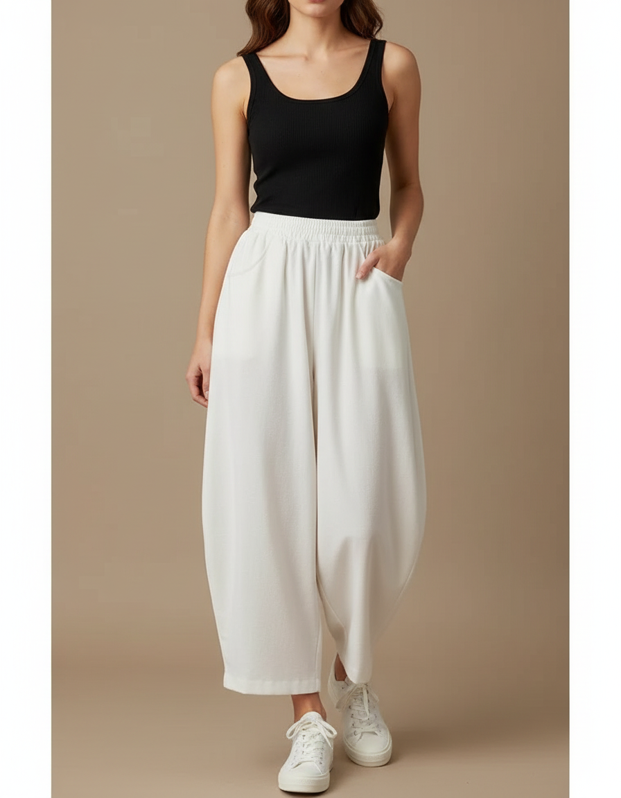 Pantalon Blanc Ample Décontracté Coton Harem - Molleton