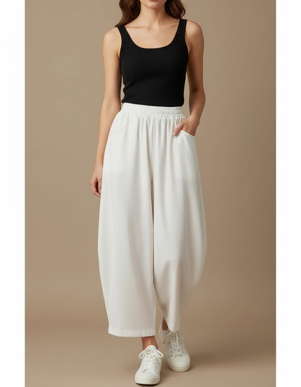 Pantalon Blanc Ample Décontracté Coton Harem - Molleton