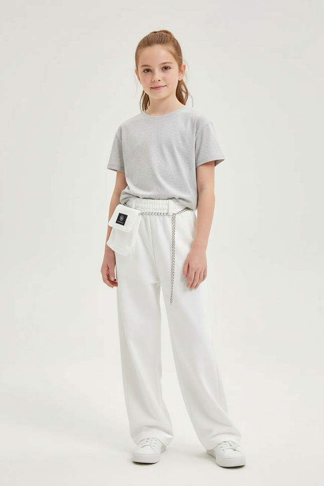 Pantalon Blanc Ample Décontracté Chaîne Fille - Molleton