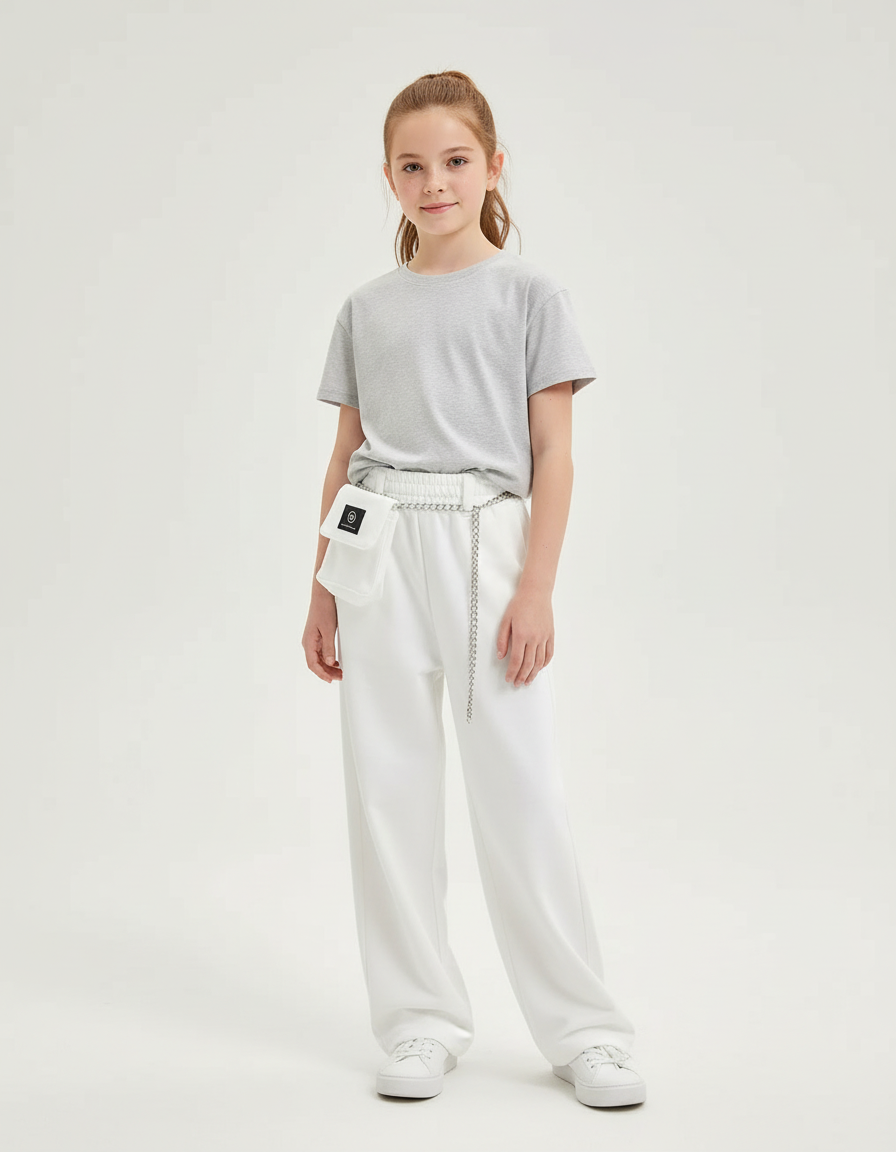 Pantalon Blanc Ample Décontracté Chaîne Fille - Molleton