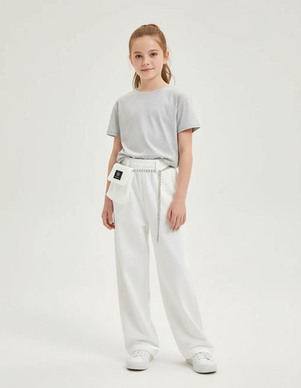 Pantalon Blanc Ample Décontracté Chaîne Fille - Molleton