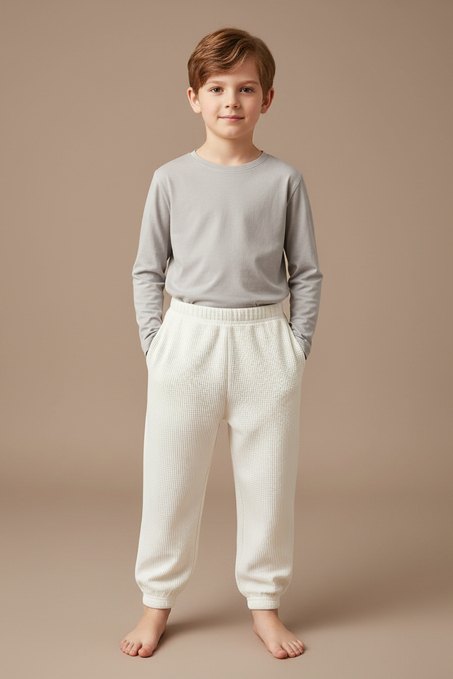 Pantalon Blanc Gaufre Décontracté Confortable Enfant - Maille