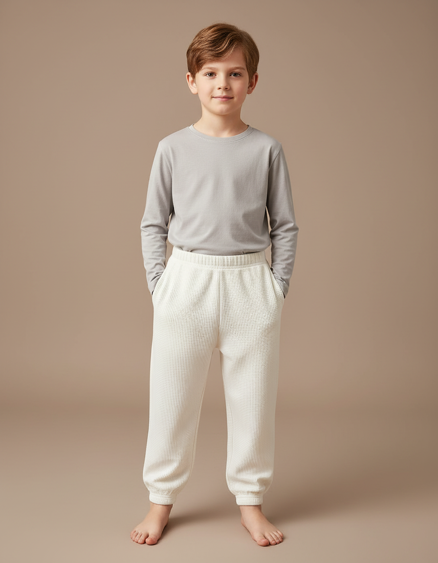 Pantalon Blanc Gaufre Décontracté Confortable Enfant - Maille