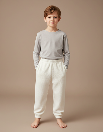Pantalon Blanc Gaufre Décontracté Confortable Enfant - Maille