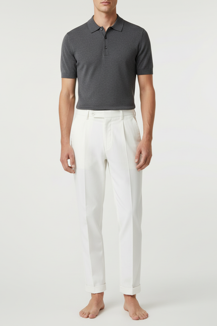 Pantalon Blanc Homme Droit Plissé Habillé Coton Élégant - Gabardine