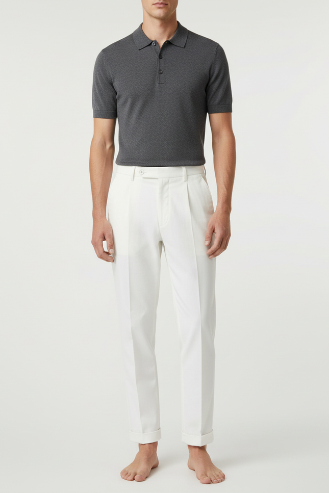 Pantalon Blanc Homme Droit Plissé Habillé Coton Élégant - Gabardine