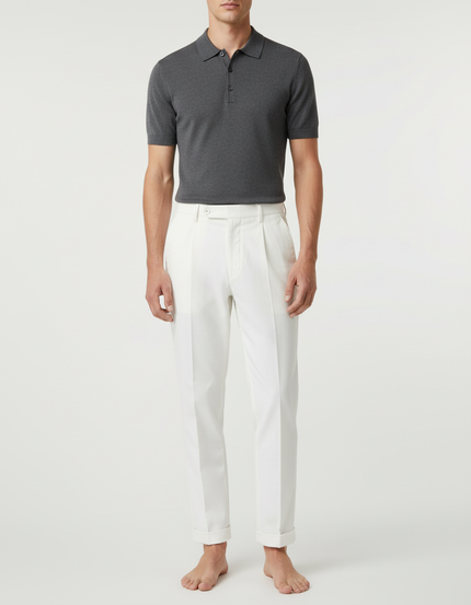 Pantalon Blanc Homme Droit Plissé Habillé Coton Élégant - Gabardine