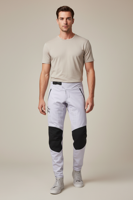 Pantalon Blanc Motocross Homme Racing Sportif Ajusté - Gris Polyester