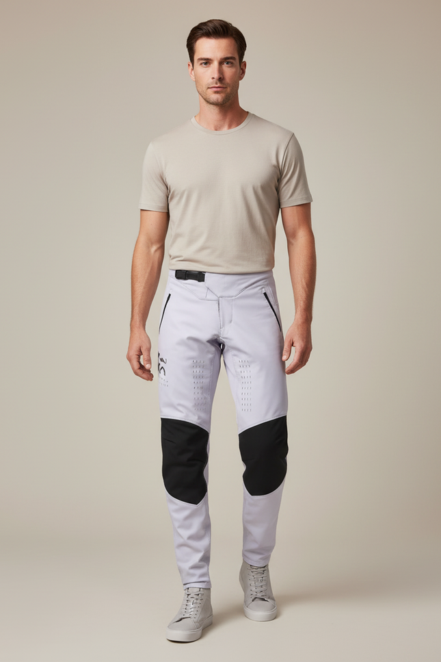 Pantalon Blanc Motocross Homme Racing Sportif Ajusté - Gris Polyester