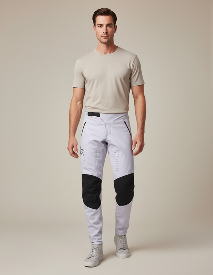 Pantalon Blanc Motocross Homme Racing Sportif Ajusté - Gris Polyester