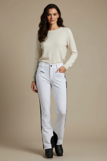 Pantalon Blanc Slim Ski Femme Élastique Chaud - Polyester