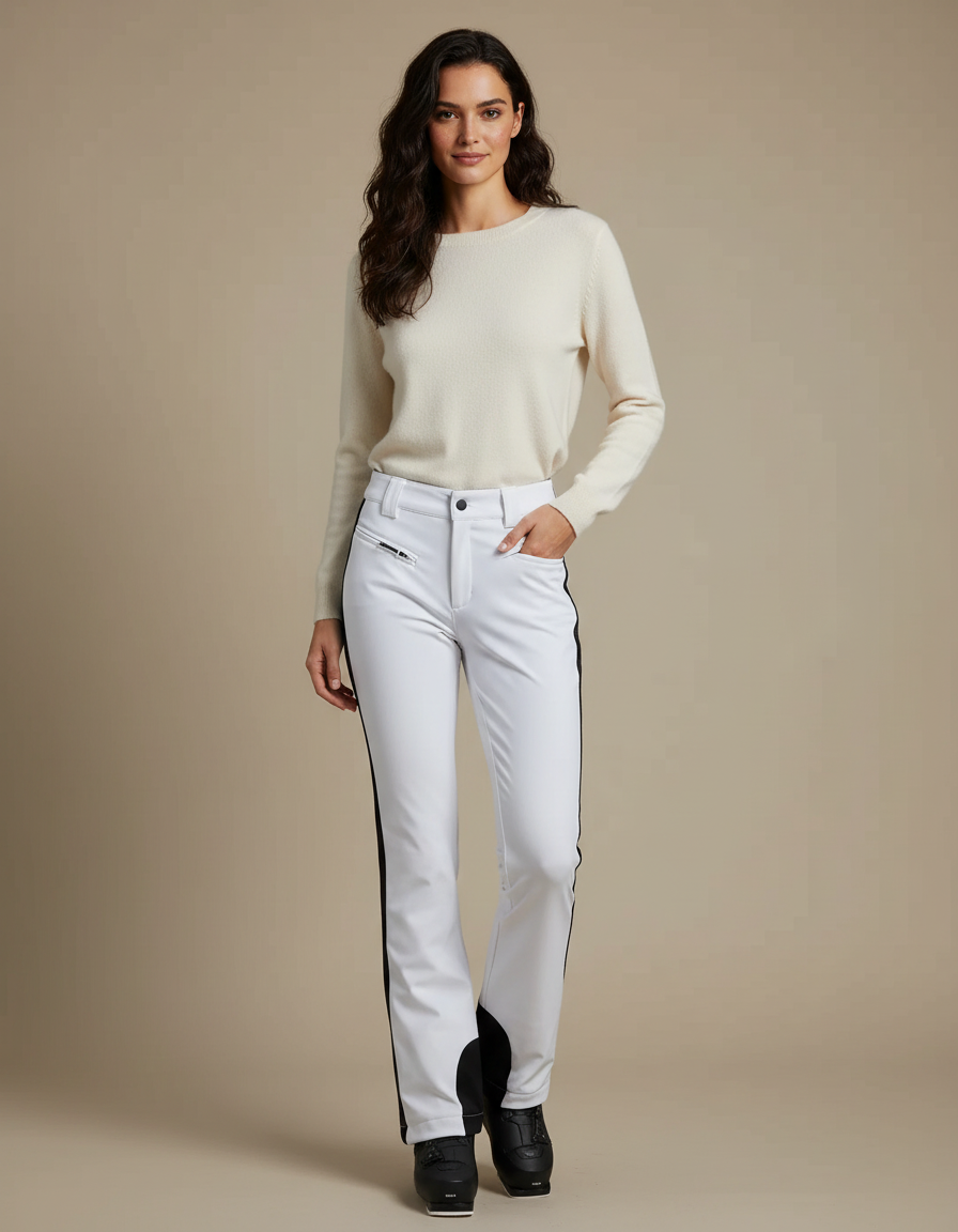 Pantalon Blanc Slim Ski Femme Élastique Chaud - Polyester