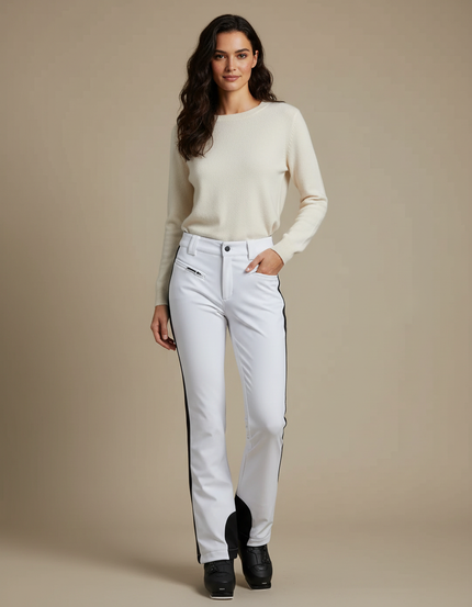 Pantalon Blanc Slim Ski Femme Élastique Chaud - Polyester