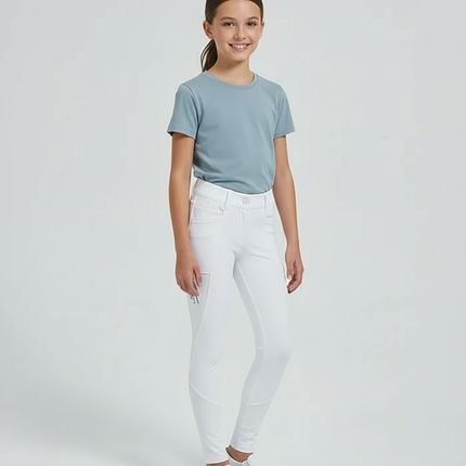 Pantalon Blanc Équestre Fille Slim Silicone Adhérent - Polyester