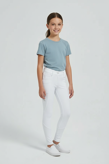 Pantalon Blanc Équestre Fille Slim Silicone Adhérent - Polyester