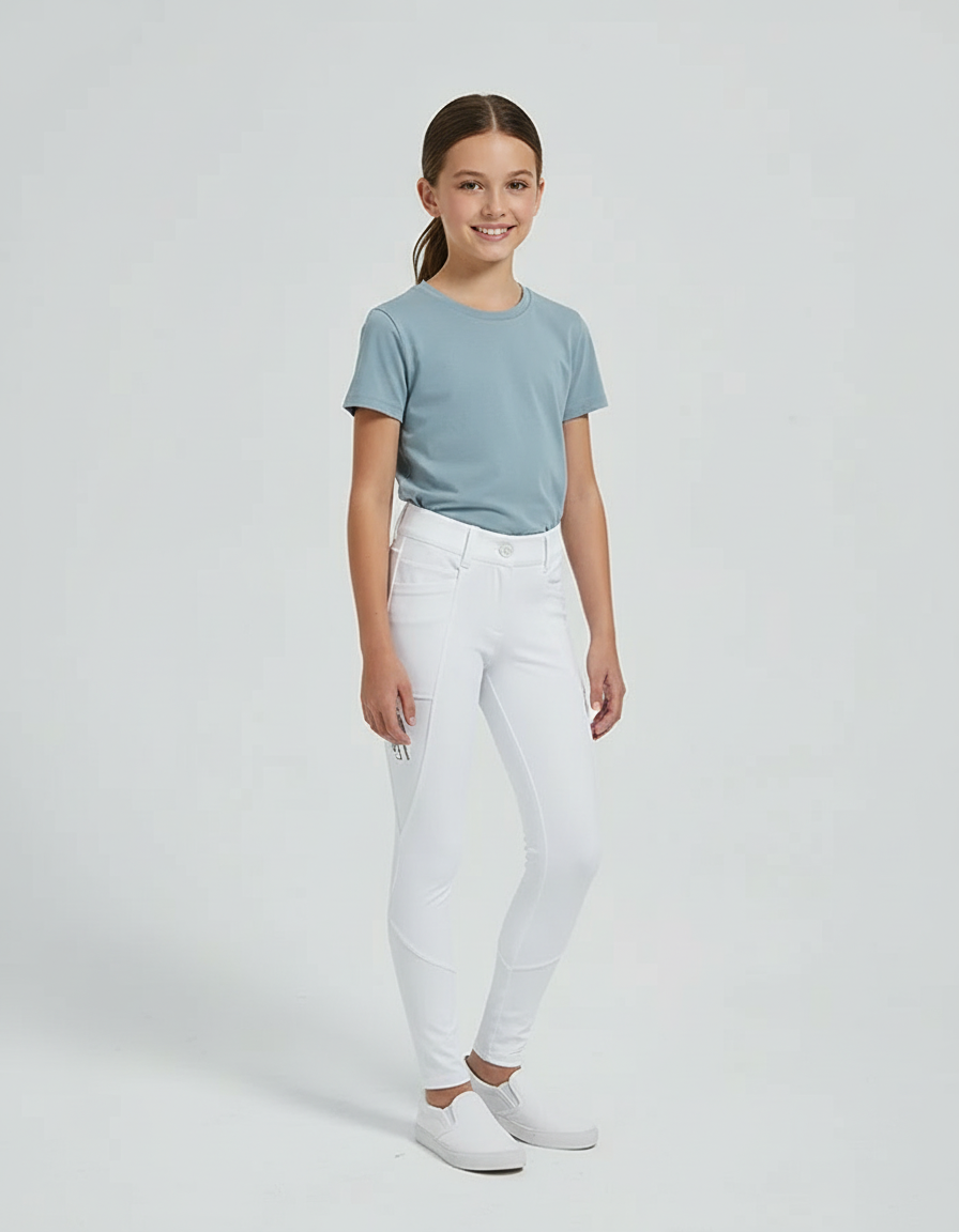 Pantalon Blanc Équestre Fille Slim Silicone Adhérent - Polyester