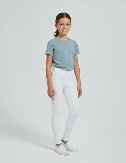 Pantalon Blanc Équestre Fille Slim Silicone Adhérent - Polyester