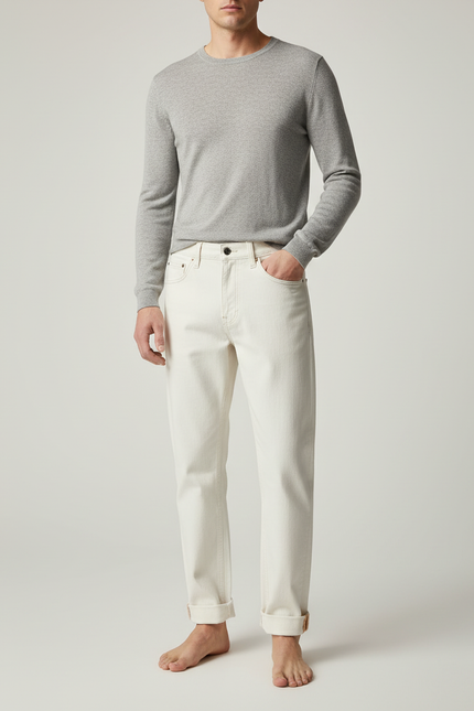 Pantalon Blanc Écru Droit Décontracté Homme - Jean