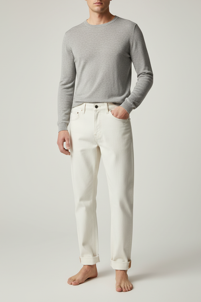 Pantalon Blanc Écru Droit Décontracté Homme - Jean