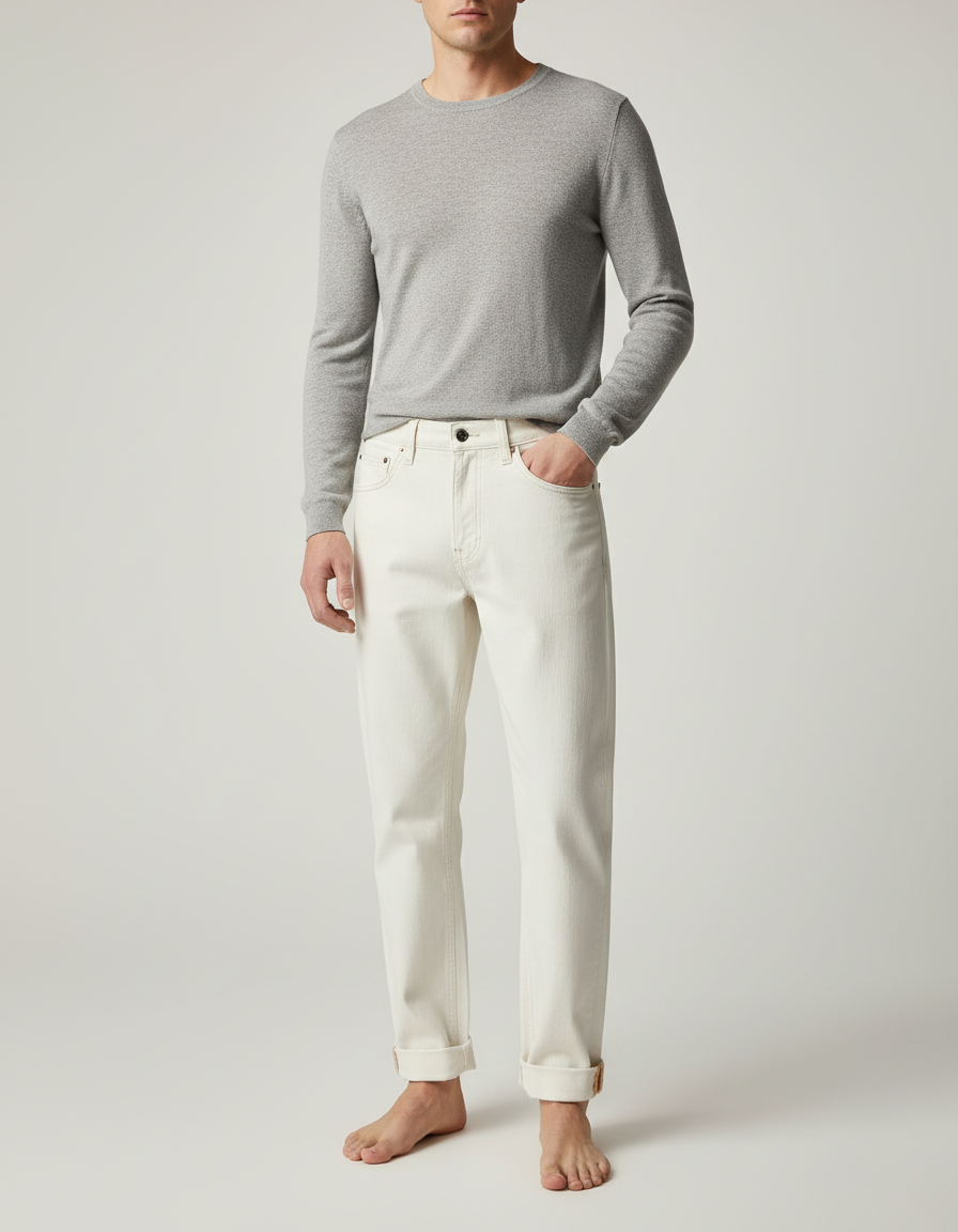 Pantalon Blanc Écru Droit Décontracté Homme - Jean