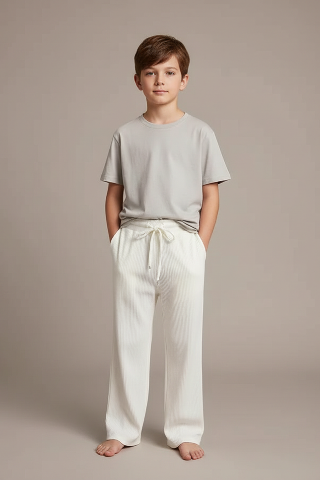 Pantalon Blanc Plissé Ample Confortable Enfant - Maille