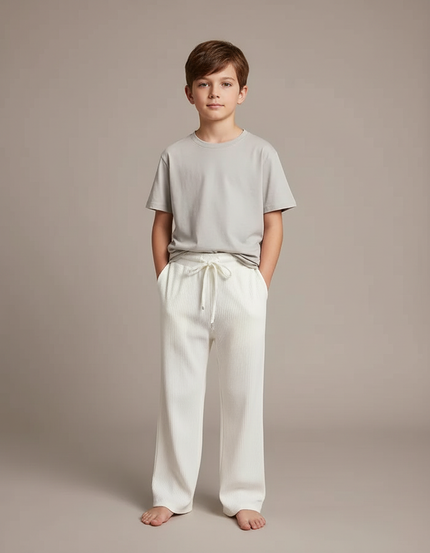 Pantalon Blanc Plissé Ample Confortable Enfant - Maille