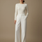 Pantalon Blanc Droit Ample Texturé Élégant Femme - Tweed