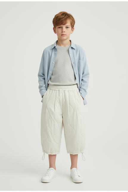 Pantalon Blanc Matelassé Ample Décontracté Enfant - Beige Molleton