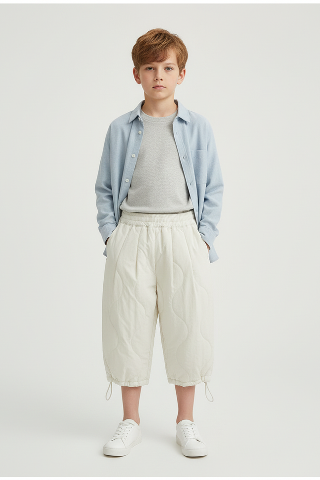Pantalon Blanc Matelassé Ample Décontracté Enfant - Beige Molleton